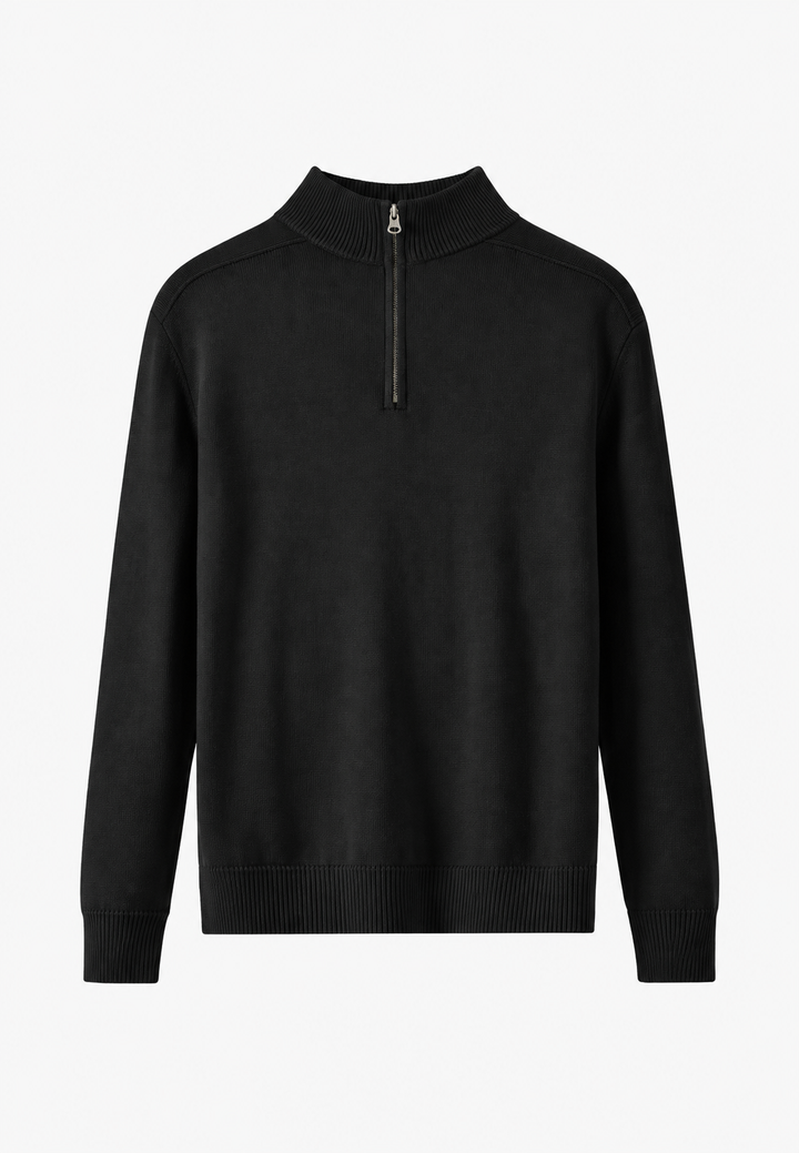 Herrenpullover aus Merinowolle mit halbem Reißverschluss und Stehkragen – Florent