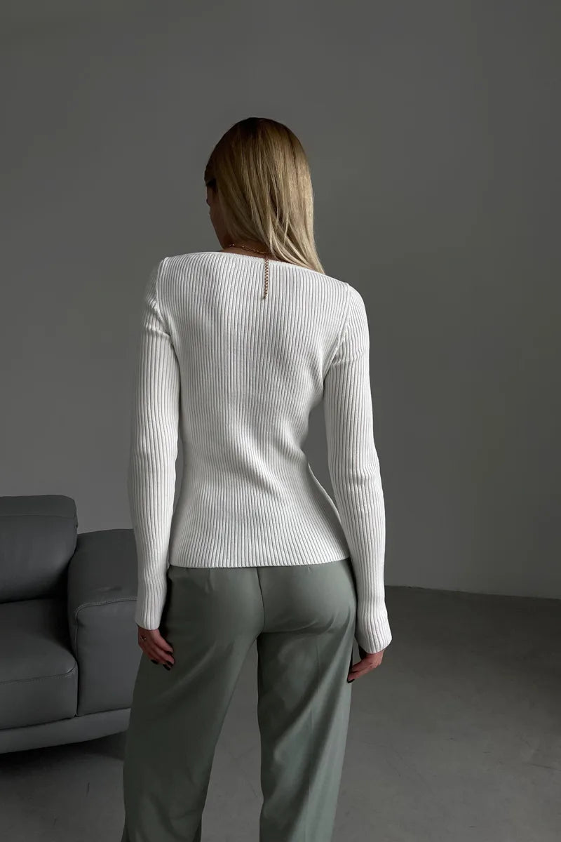 Damenpullover mit Rippmuster und freien Schultern – Colette