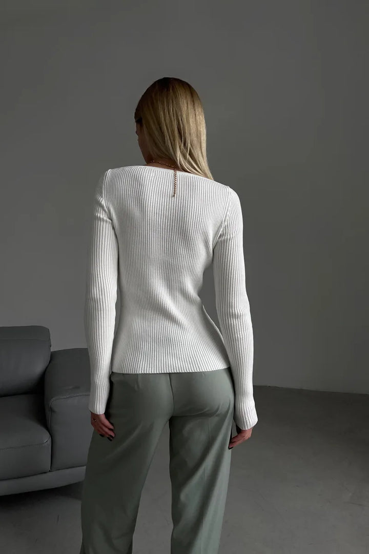 Damenpullover mit Rippmuster und freien Schultern – Colette