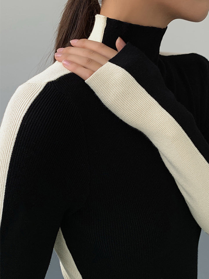 Langärmeliger Strickpullover mit hohem Kragen – Maren