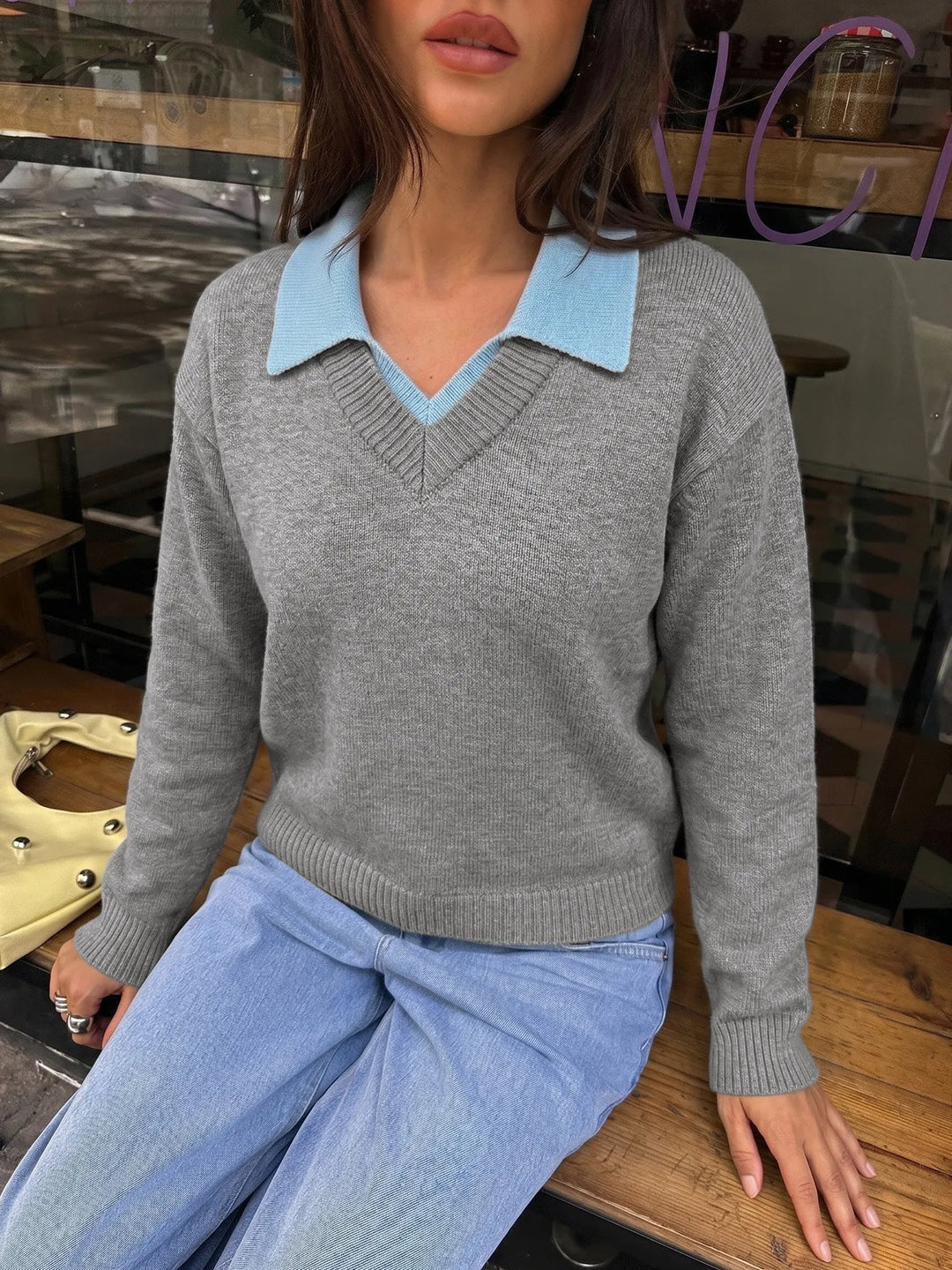 Strickpullover mit Hemdkragen für Damen – Tilda