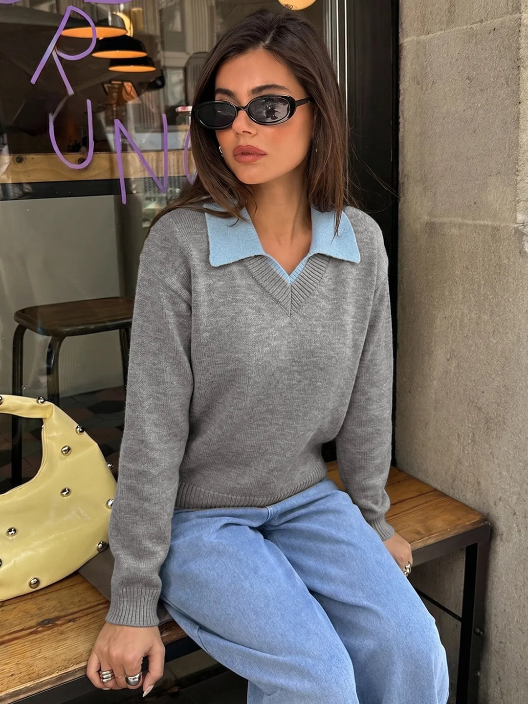 Strickpullover mit Hemdkragen für Damen – Tilda
