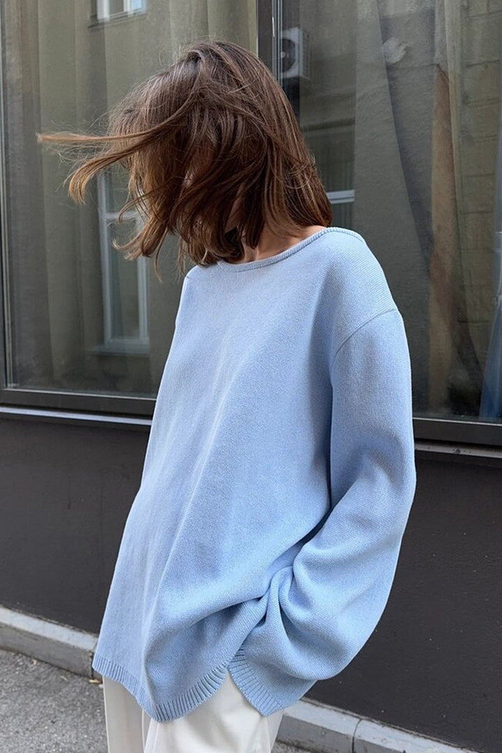 Oversize-Damenpullover mit offenem Rücken und langen Ärmeln – Mireya