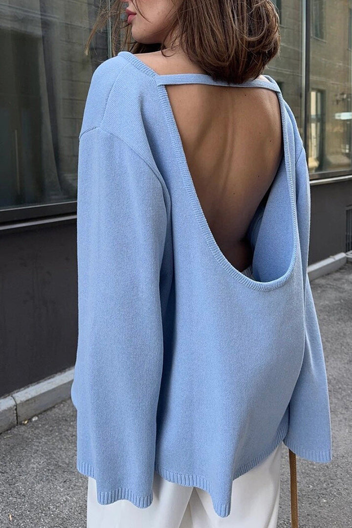 Oversize-Damenpullover mit offenem Rücken und langen Ärmeln – Mireya