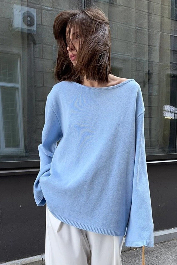 Oversize-Damenpullover mit offenem Rücken und langen Ärmeln – Mireya