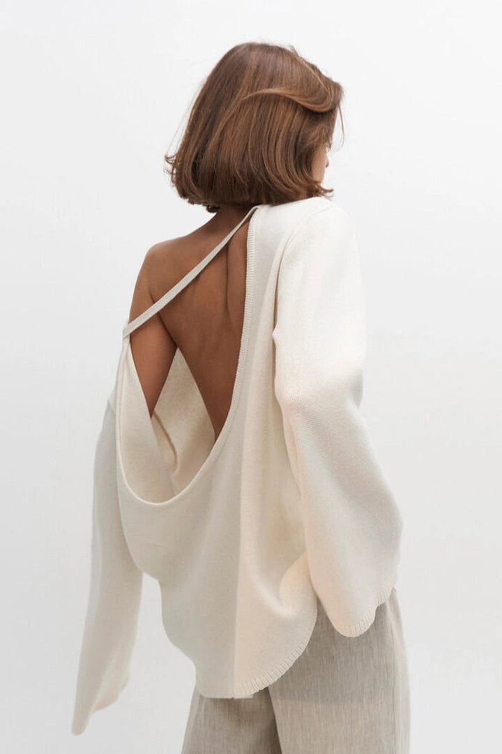 Oversize-Damenpullover mit offenem Rücken und langen Ärmeln – Mireya