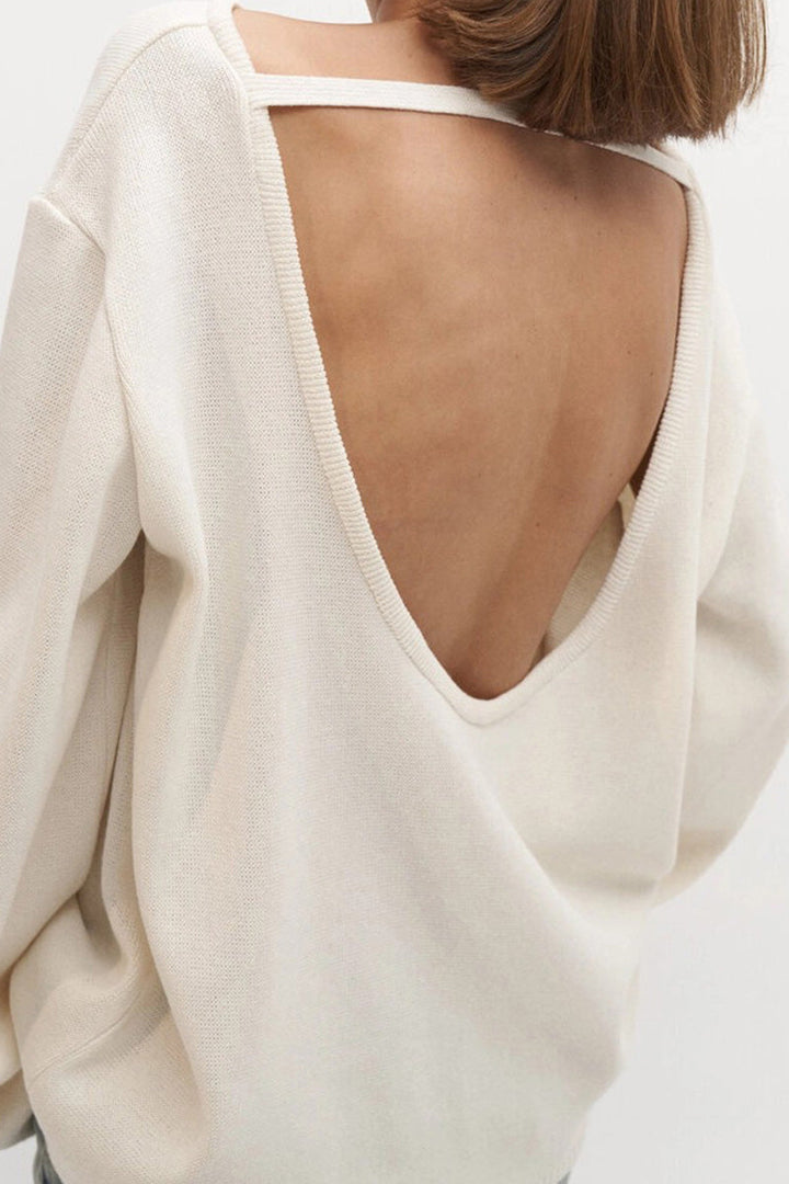 Oversize-Damenpullover mit offenem Rücken und langen Ärmeln – Mireya