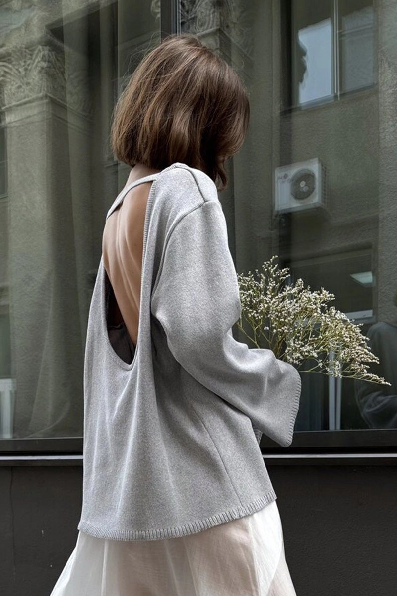 Oversize-Damenpullover mit offenem Rücken und langen Ärmeln – Mireya