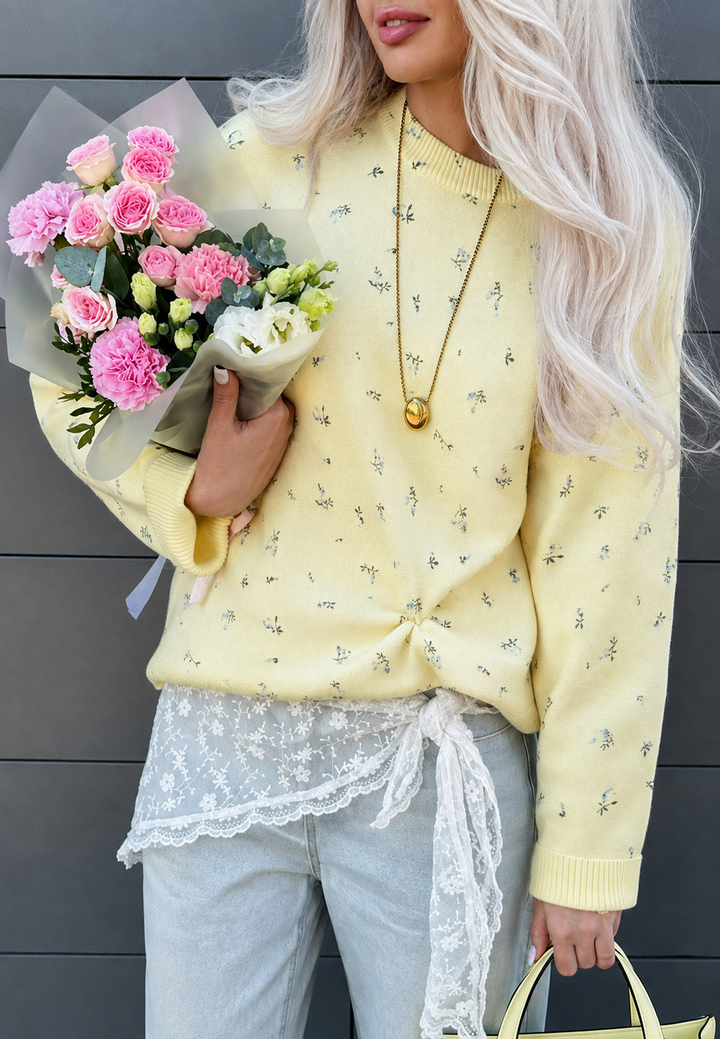 Oversize-Damenpullover mit Blumenmuster, Rundhalsausschnitt und langen Ärmeln – Anouk