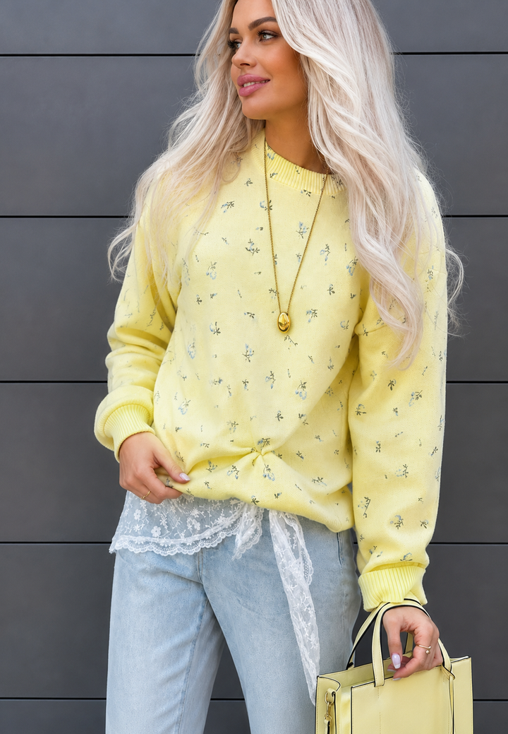 Oversize-Damenpullover mit Blumenmuster, Rundhalsausschnitt und langen Ärmeln – Anouk