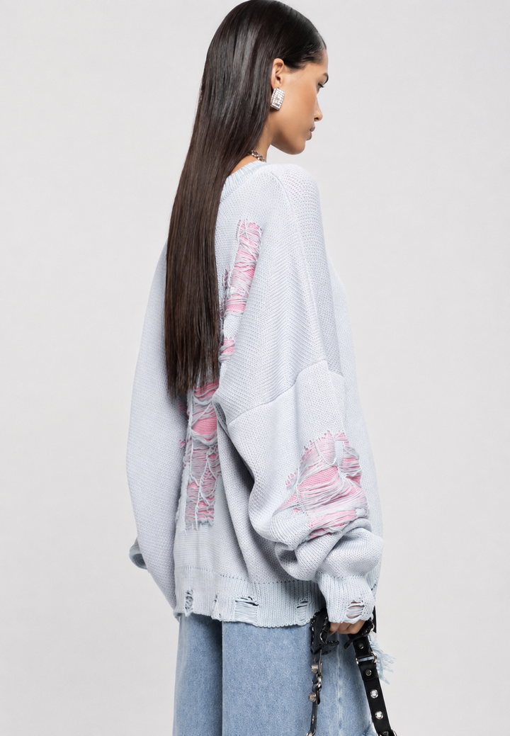 Oversize-Strickpullover für Damen mit offenem Strickmuster und dekorativen Rissen – Vianne