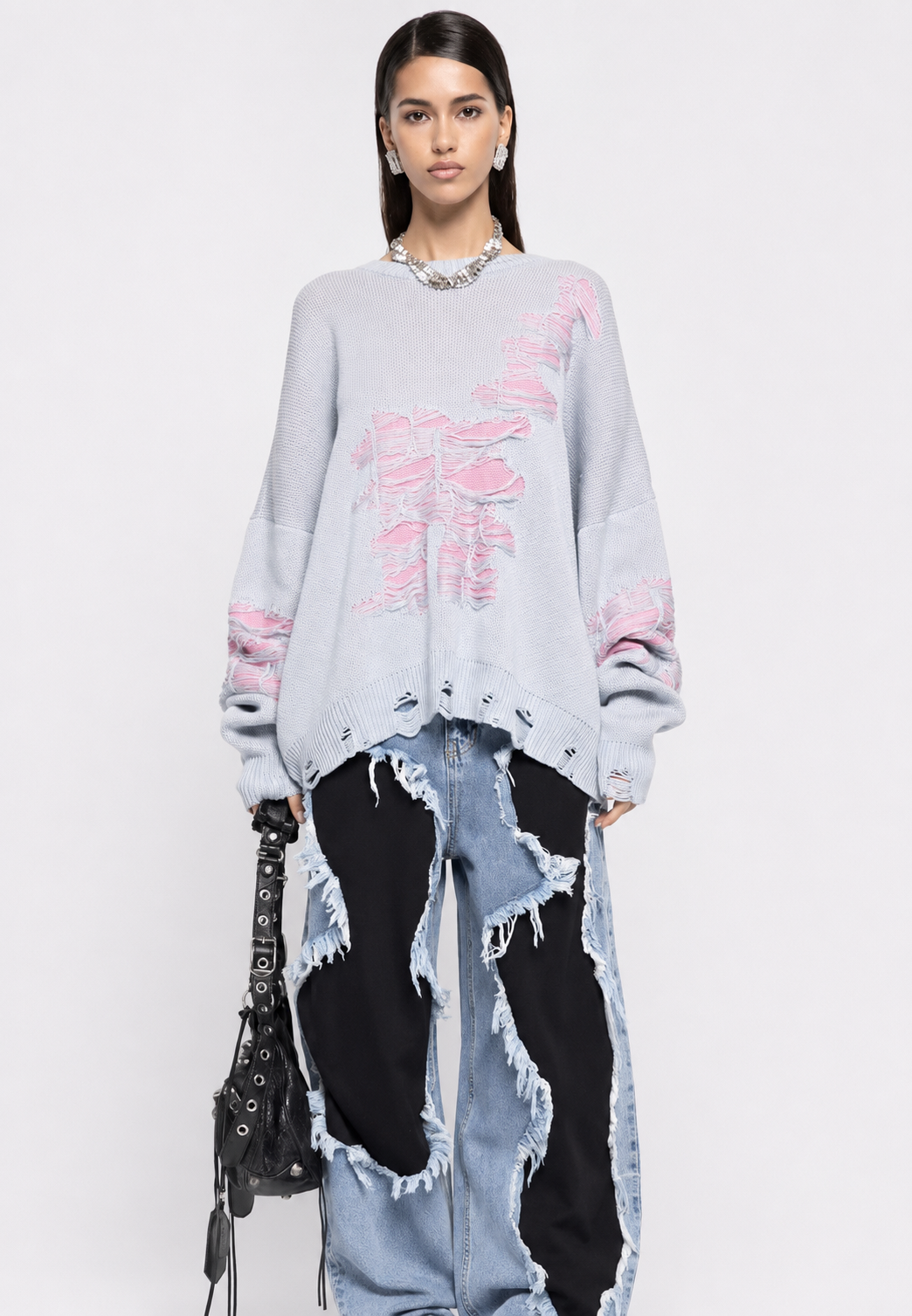 Oversize-Strickpullover für Damen mit offenem Strickmuster und dekorativen Rissen – Vianne
