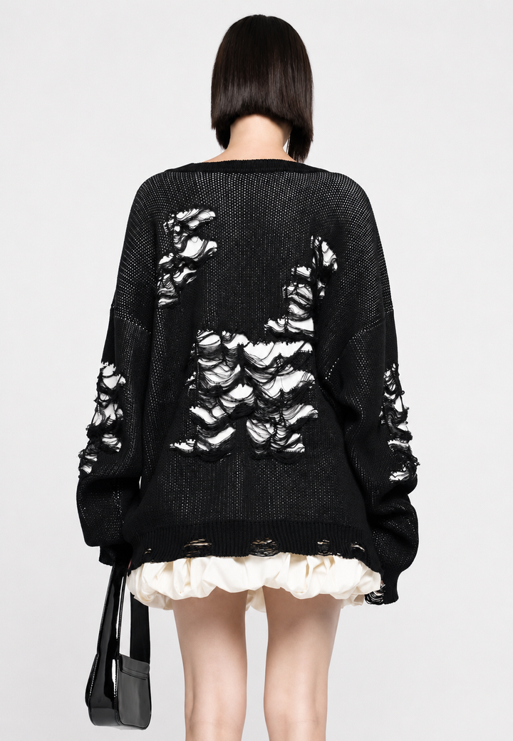 Oversize-Strickpullover für Damen mit offenem Strickmuster und dekorativen Rissen – Vianne