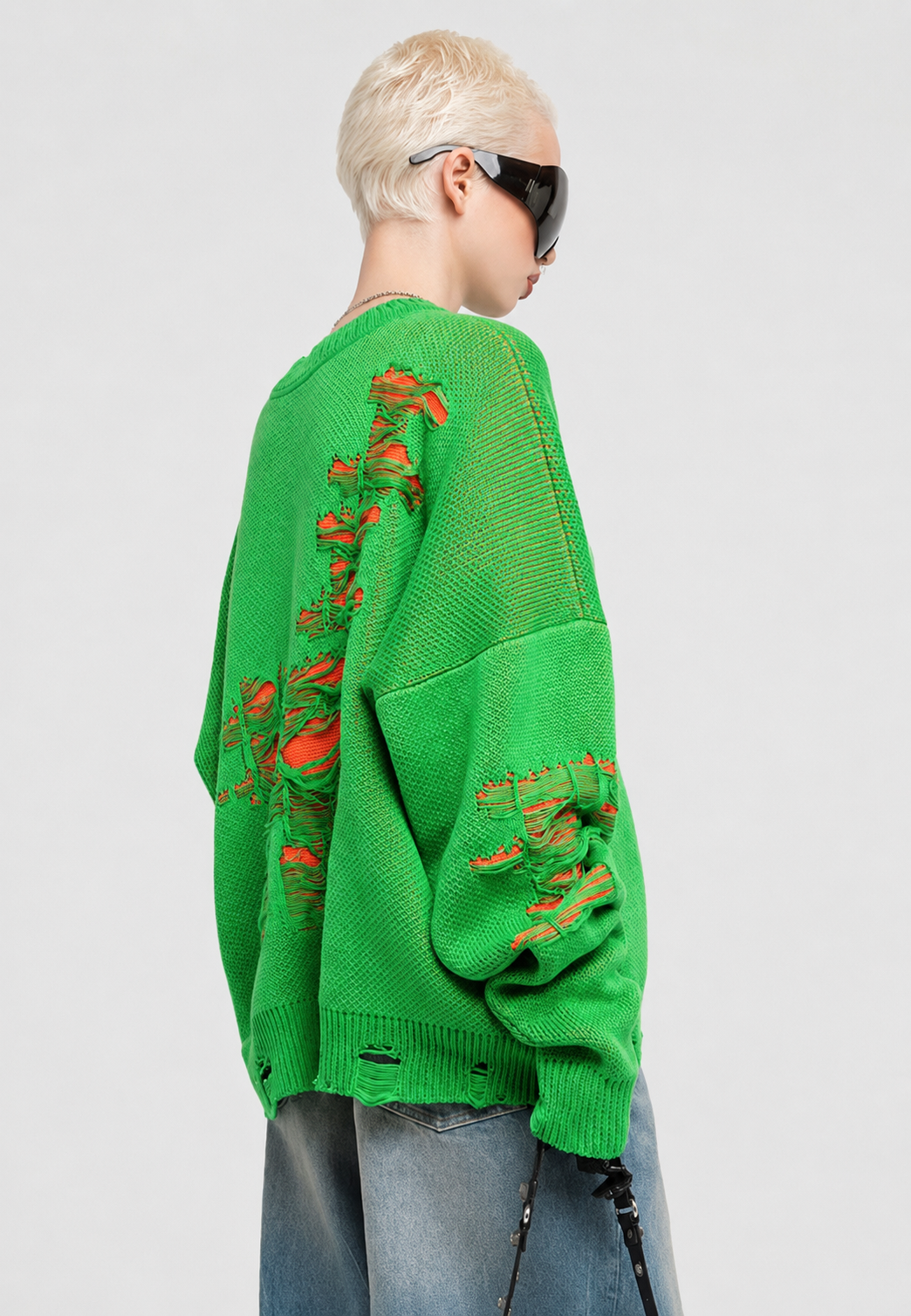 Oversize-Strickpullover für Damen mit offenem Strickmuster und dekorativen Rissen – Vianne