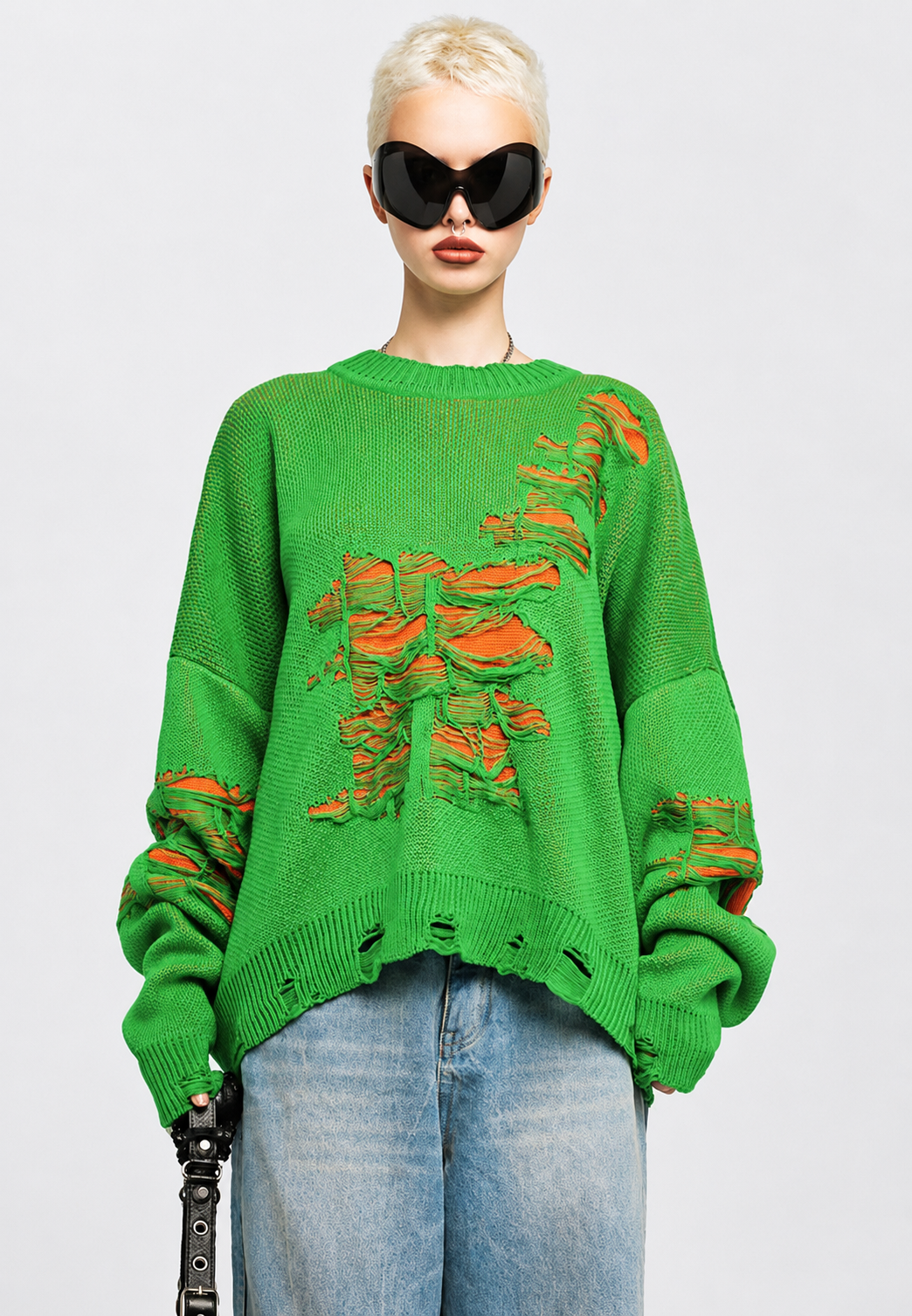 Oversize-Strickpullover für Damen mit offenem Strickmuster und dekorativen Rissen – Vianne