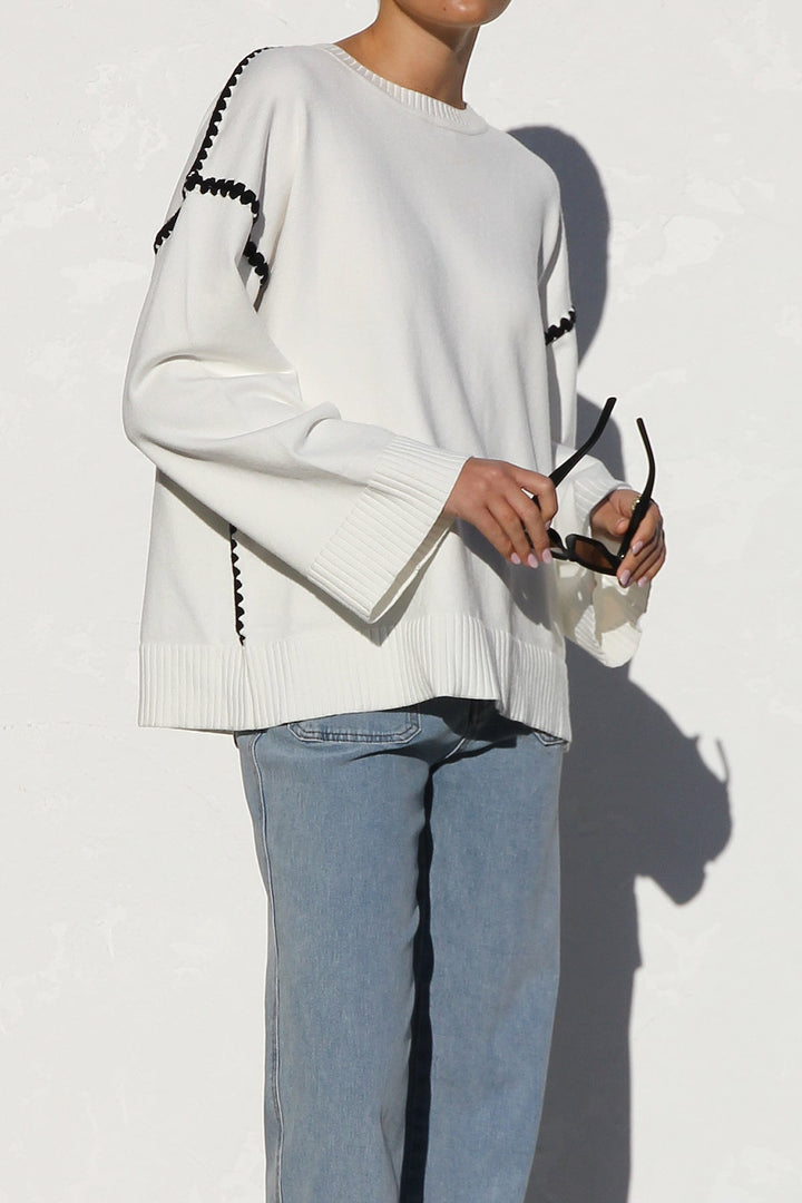 Oversize-Strickpullover für Damen mit Streifen und hohem Kragen – Ottilie