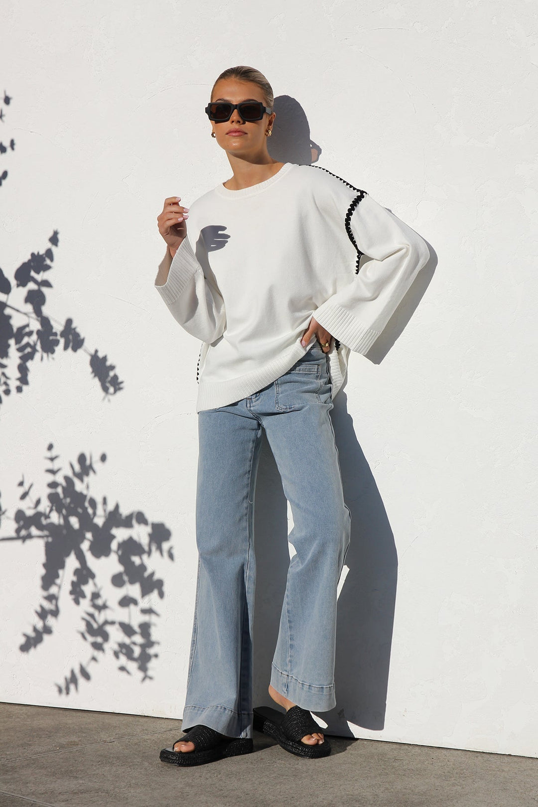 Oversize-Strickpullover für Damen mit Streifen und hohem Kragen – Ottilie