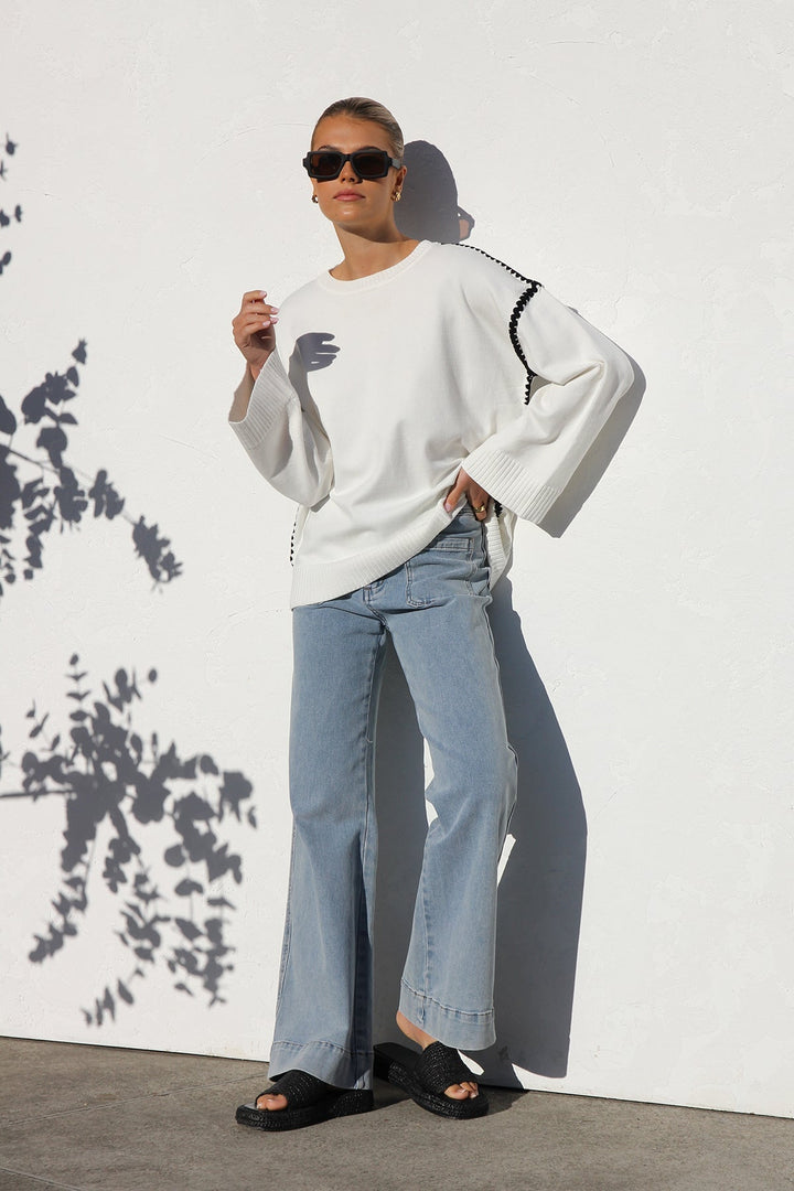 Oversize-Strickpullover für Damen mit Streifen und hohem Kragen – Ottilie