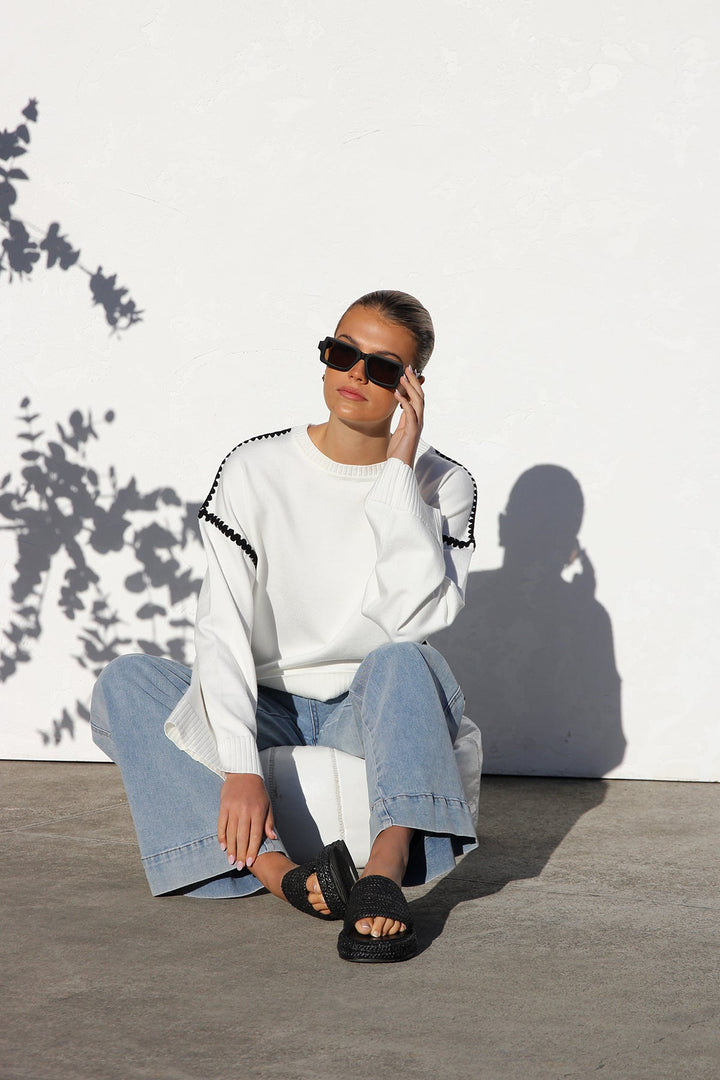 Oversize-Strickpullover für Damen mit Streifen und hohem Kragen – Ottilie