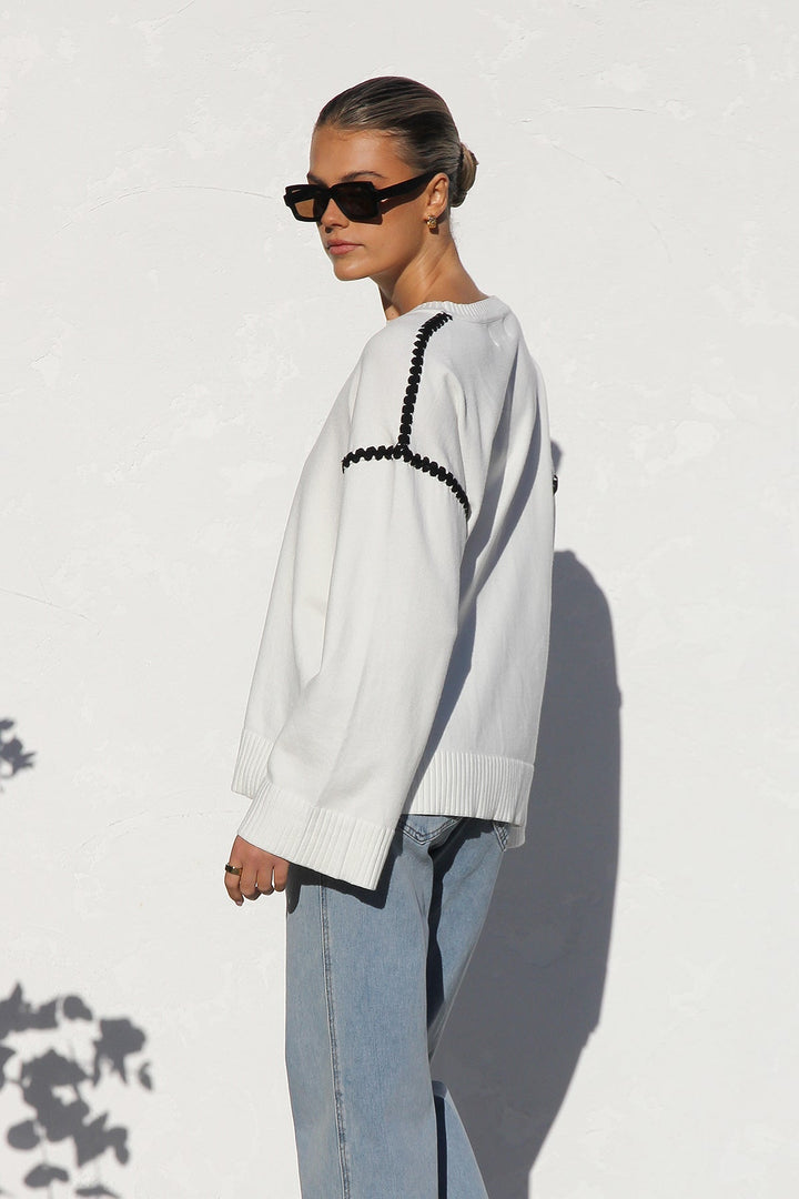 Oversize-Strickpullover für Damen mit Streifen und hohem Kragen – Ottilie