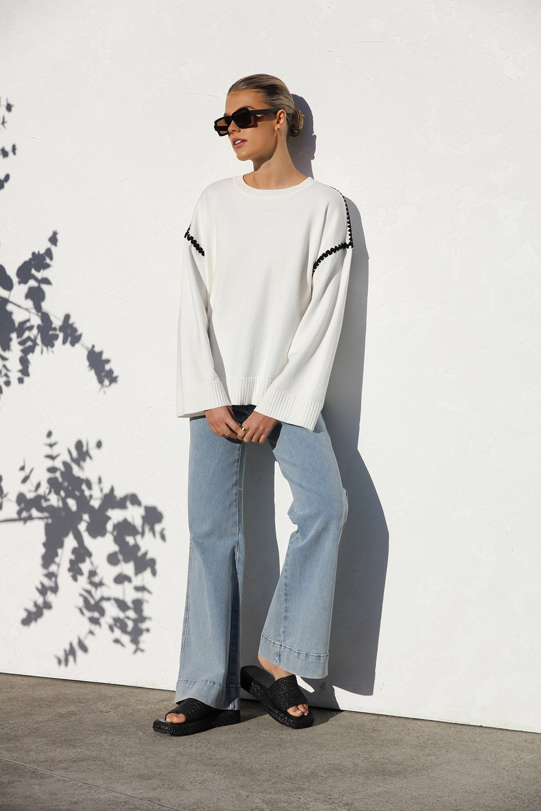 Oversize-Strickpullover für Damen mit Streifen und hohem Kragen – Ottilie