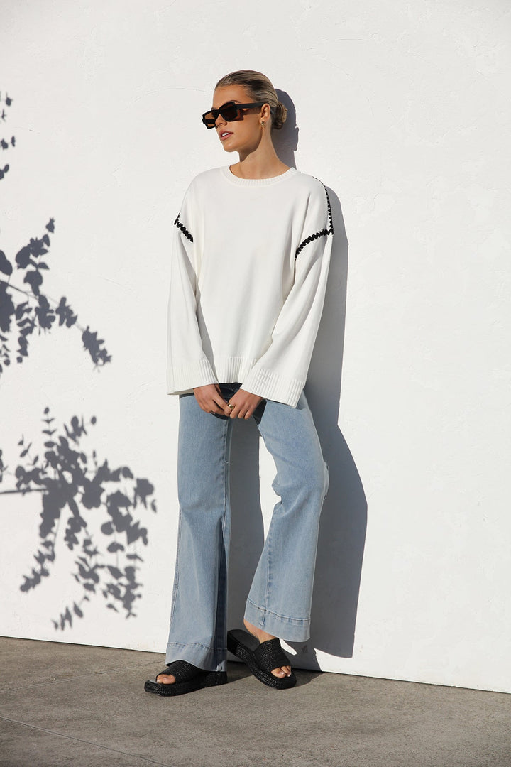 Oversize-Strickpullover für Damen mit Streifen und hohem Kragen – Ottilie