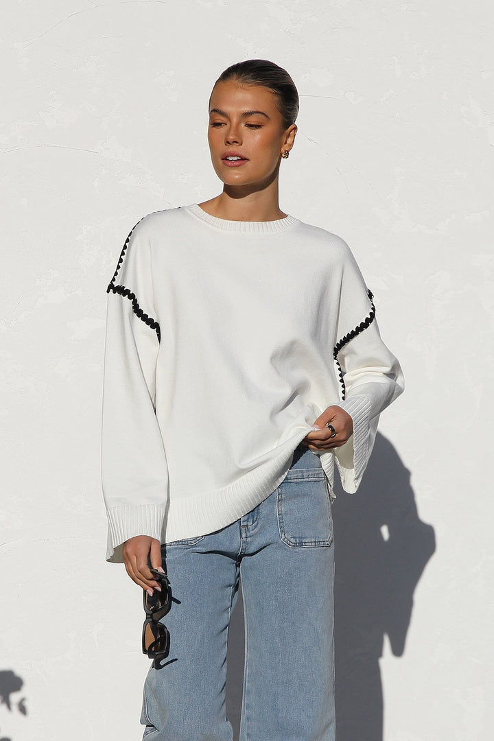 Oversize-Strickpullover für Damen mit Streifen und hohem Kragen – Ottilie