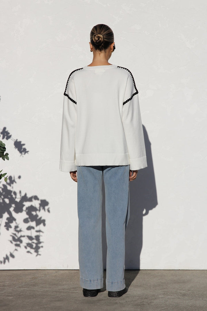 Oversize-Strickpullover für Damen mit Streifen und hohem Kragen – Ottilie