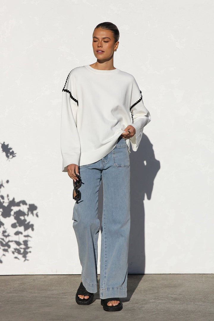 Oversize-Strickpullover für Damen mit Streifen und hohem Kragen – Ottilie