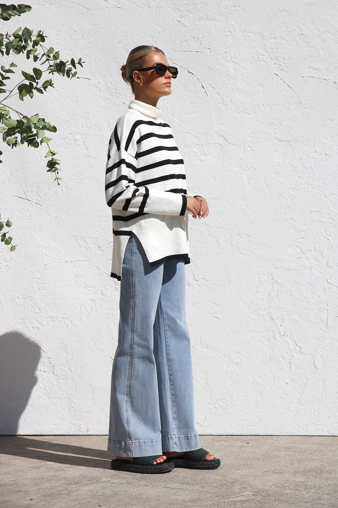 Oversize-Strickpullover für Damen mit Streifen und hohem Kragen – Runa