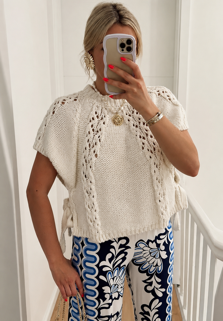 Damenpullover mit Ajourmuster und seitlichen Schleifen – Ginevra