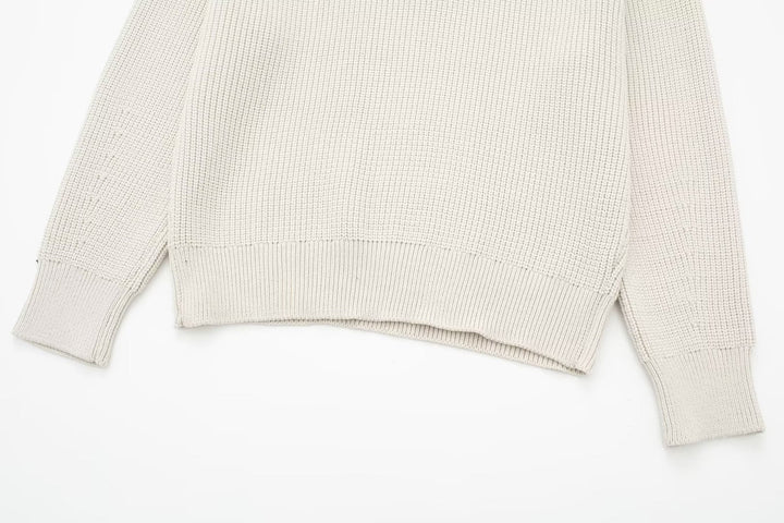 Damenpullover mit Streifen, halbem Reißverschluss und Stehkragen – Holly