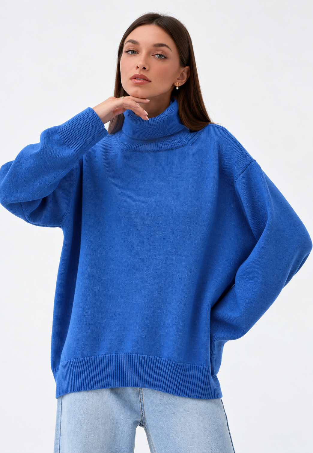 Damen-Oversize-Rollkragenpullover aus glattem Strick mit überschnittenen Schultern - Eirwen