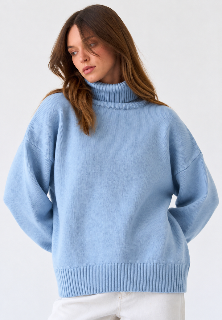 Damen-Oversize-Rollkragenpullover aus glattem Strick mit überschnittenen Schultern - Eirwen