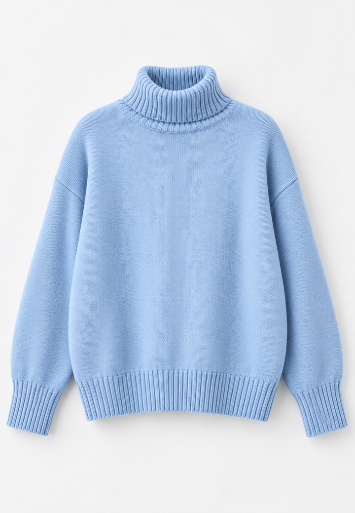 Damen-Oversize-Rollkragenpullover aus glattem Strick mit überschnittenen Schultern - Eirwen