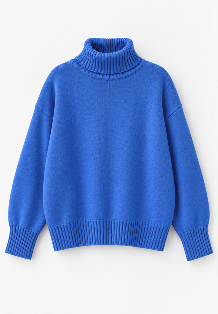 Damen-Oversize-Rollkragenpullover aus glattem Strick mit überschnittenen Schultern - Eirwen
