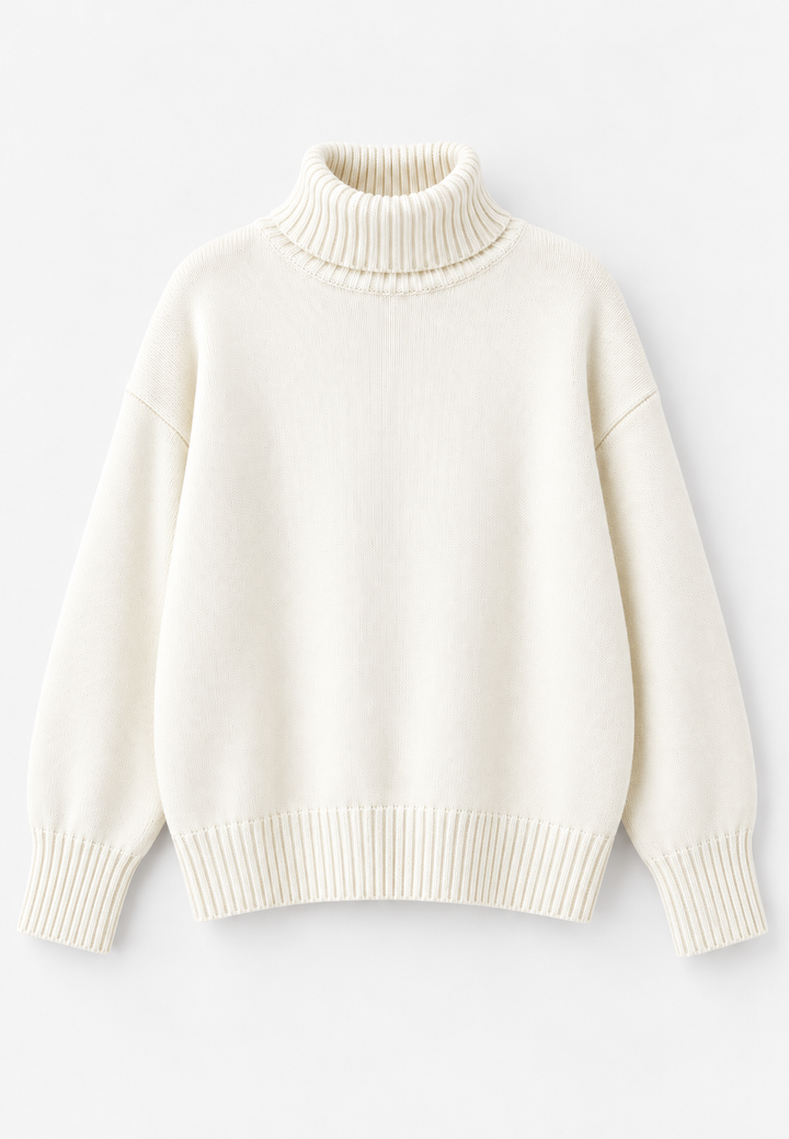 Damen-Oversize-Rollkragenpullover aus glattem Strick mit überschnittenen Schultern - Eirwen
