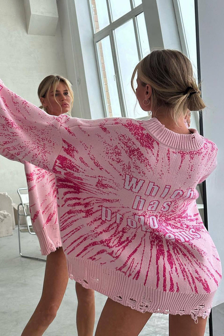 Oversize-Pullover für Damen mit grafischem Print und Zerrissen-Effekt – Liora