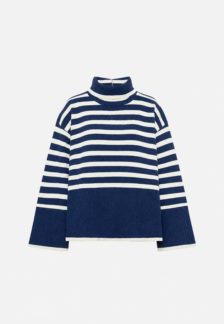 Oversize-Pullover für Damen, gestreift, mit Rollkragen und weiten Ärmeln – Leonie