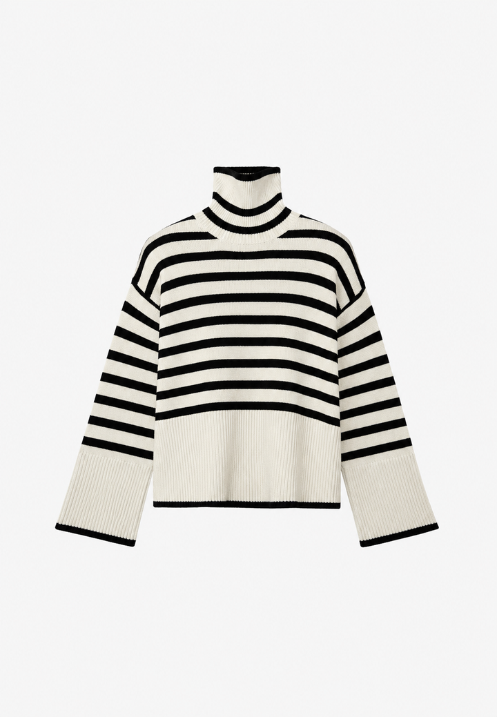 Oversize-Pullover für Damen, gestreift, mit Rollkragen und weiten Ärmeln – Leonie