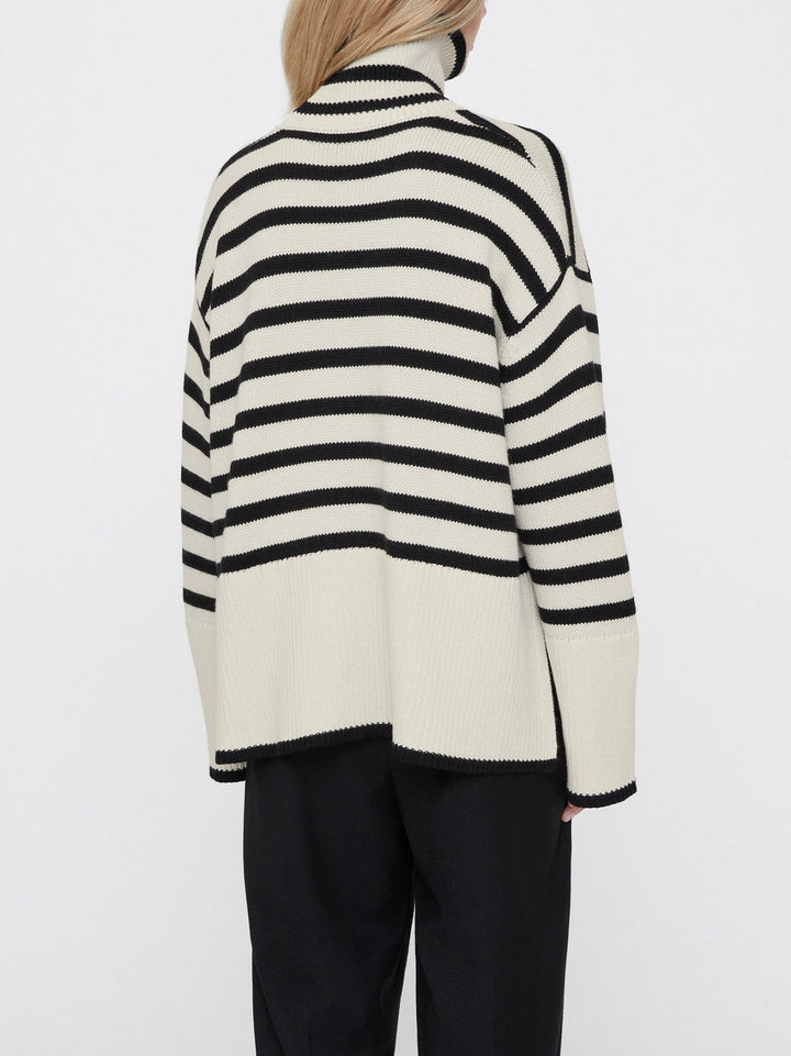 Oversize-Pullover für Damen, gestreift, mit Rollkragen und weiten Ärmeln – Leonie