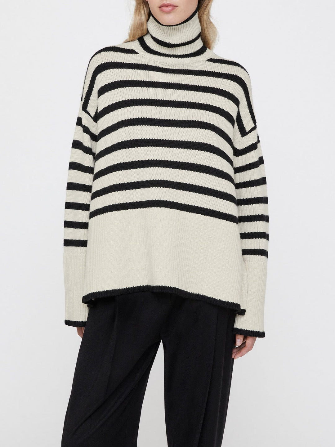 Oversize-Pullover für Damen, gestreift, mit Rollkragen und weiten Ärmeln – Leonie