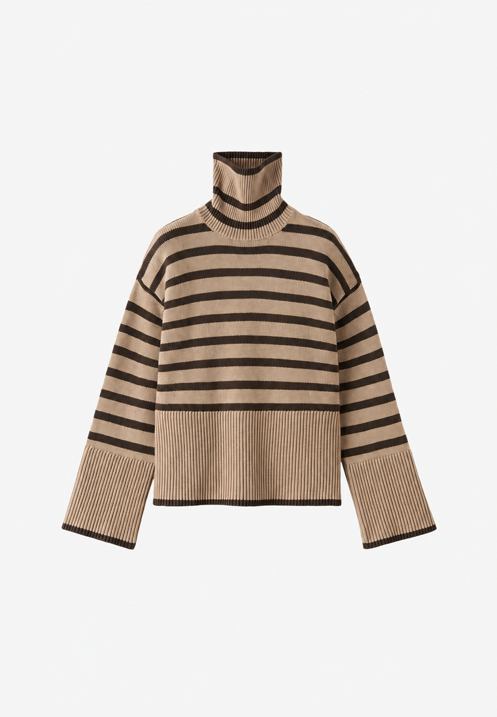 Oversize-Pullover für Damen, gestreift, mit Rollkragen und weiten Ärmeln – Leonie