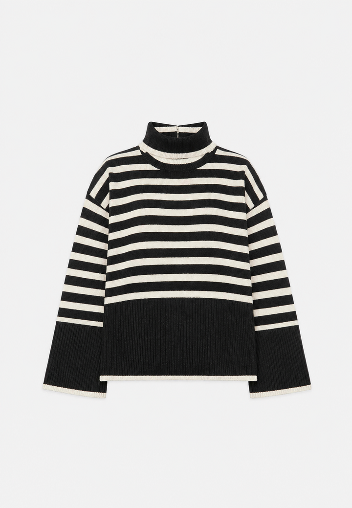 Oversize-Pullover für Damen, gestreift, mit Rollkragen und weiten Ärmeln – Leonie