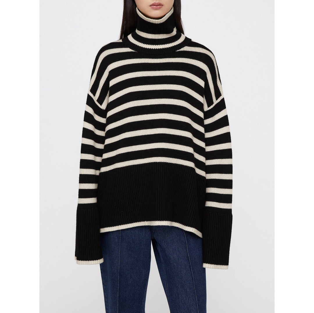 Oversize-Pullover für Damen, gestreift, mit Rollkragen und weiten Ärmeln – Leonie