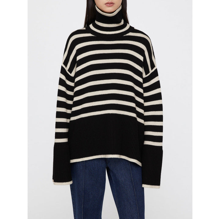 Oversize-Pullover für Damen, gestreift, mit Rollkragen und weiten Ärmeln – Leonie