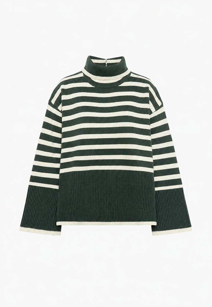 Oversize-Pullover für Damen, gestreift, mit Rollkragen und weiten Ärmeln – Leonie