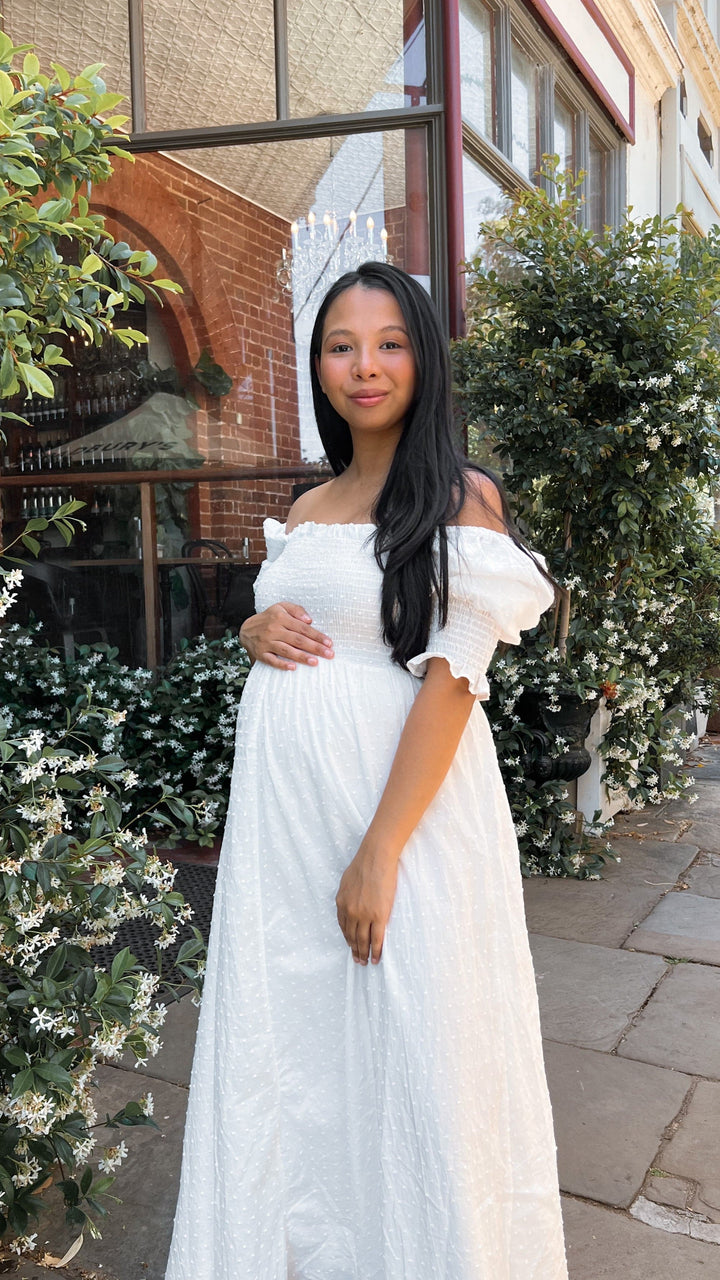 Weißes Midi-Kleid mit freien Schultern für Damen – Renata