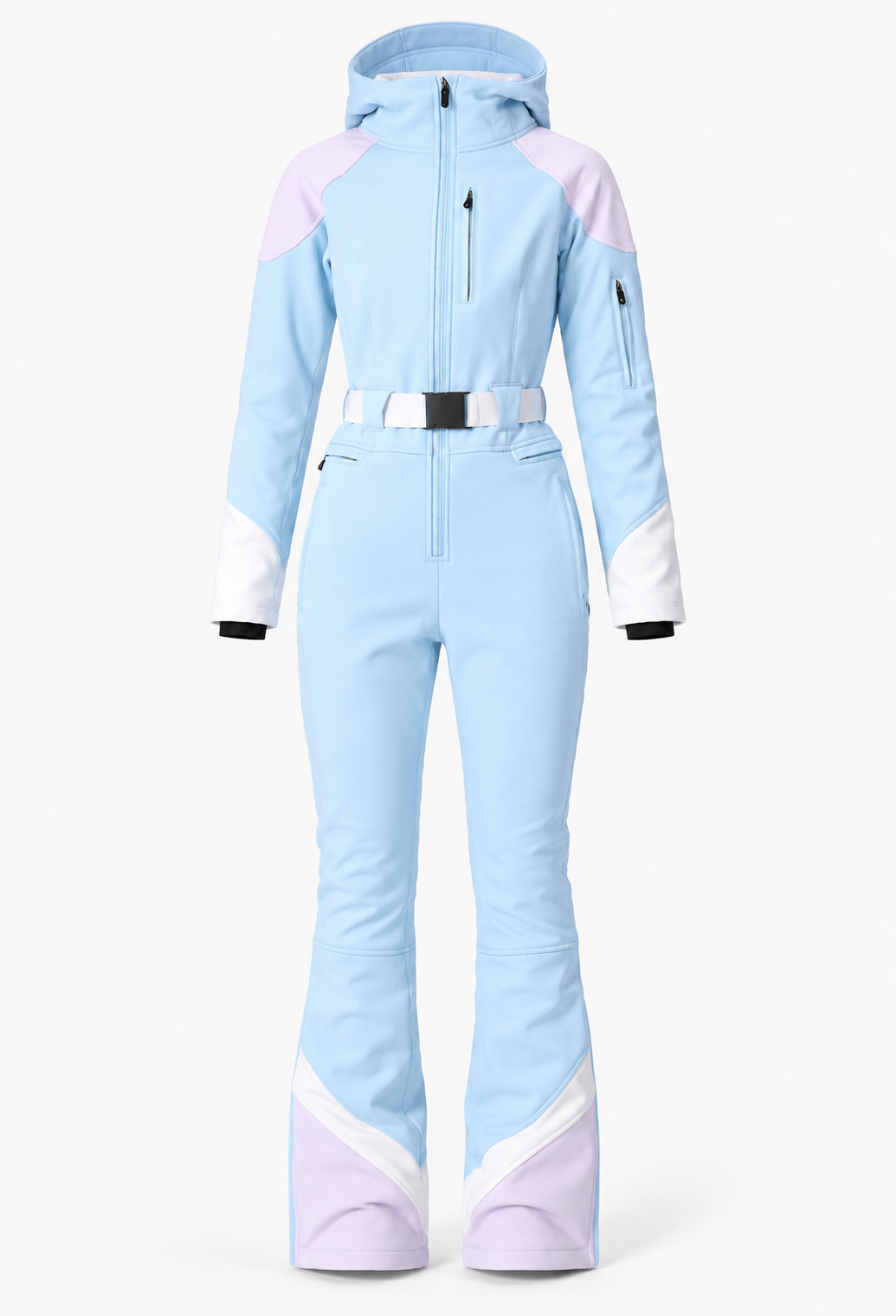 Damen Skioverall einteilig mit Kapuze, verstellbarem Gürtel und Reißverschlusstaschen - Alessa