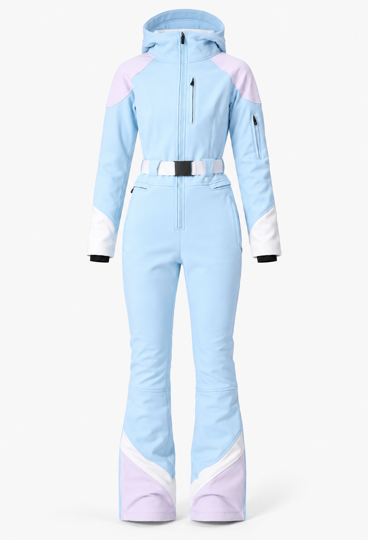 Damen Skioverall einteilig mit Kapuze, verstellbarem Gürtel und Reißverschlusstaschen - Alessa
